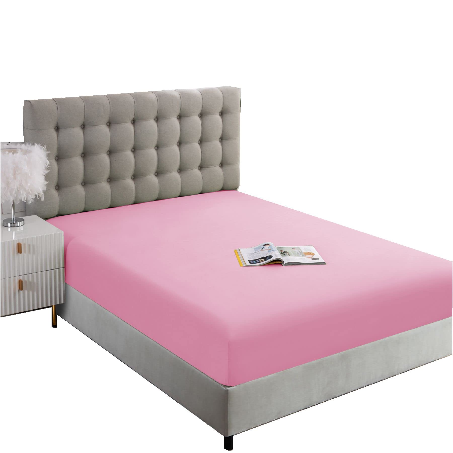 Ghooss Pink Twin Fitted Sheet-Soft Microfiber Bottom Sheet For Bed-Deep Pocket Up To 14 Inche-Wrinkle Free And Stay In Place-1 P